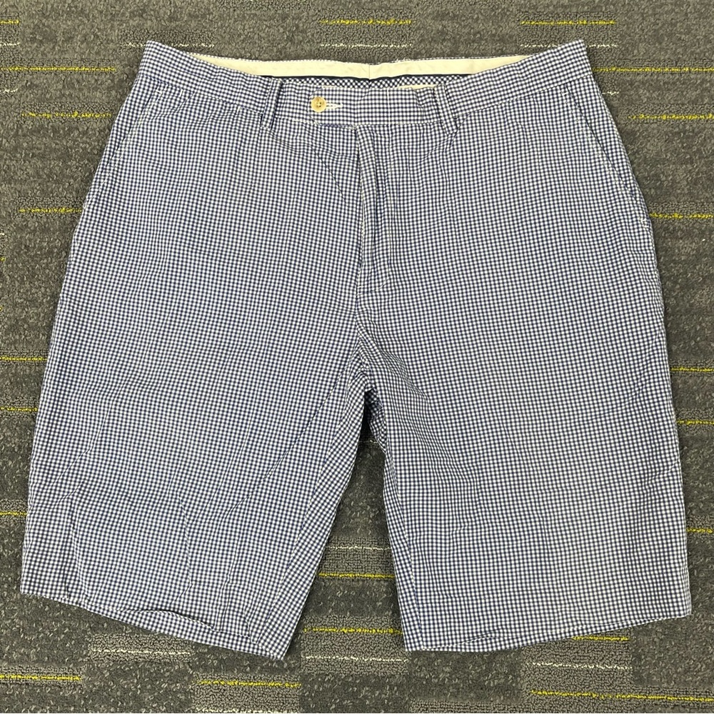 Polo Ralph Lauren Mens Cotton Gingham Plaid Check Shorts Navy Blue 38 Preppy